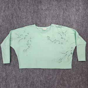 Anthropologie Sweatshirt Womens XS Green Floral Embroidered Lace Cropped Box Top